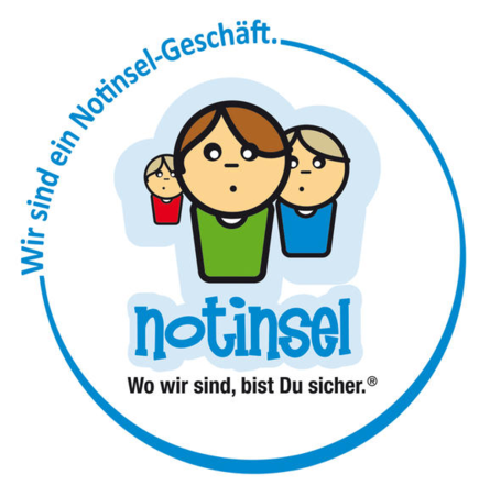 Grafik mit drei Kindern und dem Wort "Notinsel".