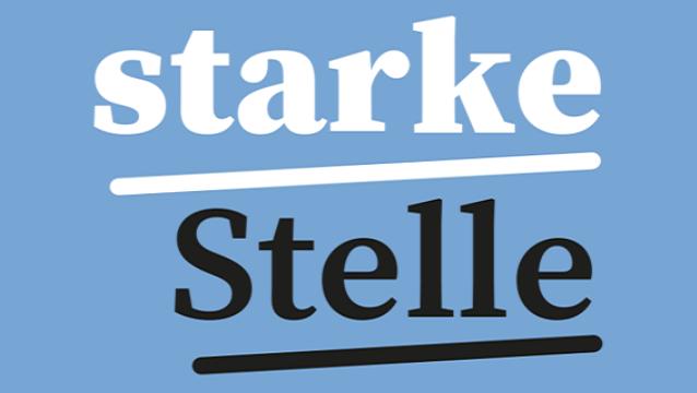 Schriftzug "Starke Stelle" in blau und weiß